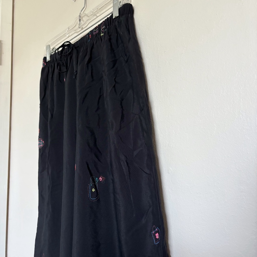 Hot Cotton by Marc Ware Spring Theme Black Wide Leg Pants Size Large Palazzo - Picture 2 of 11
